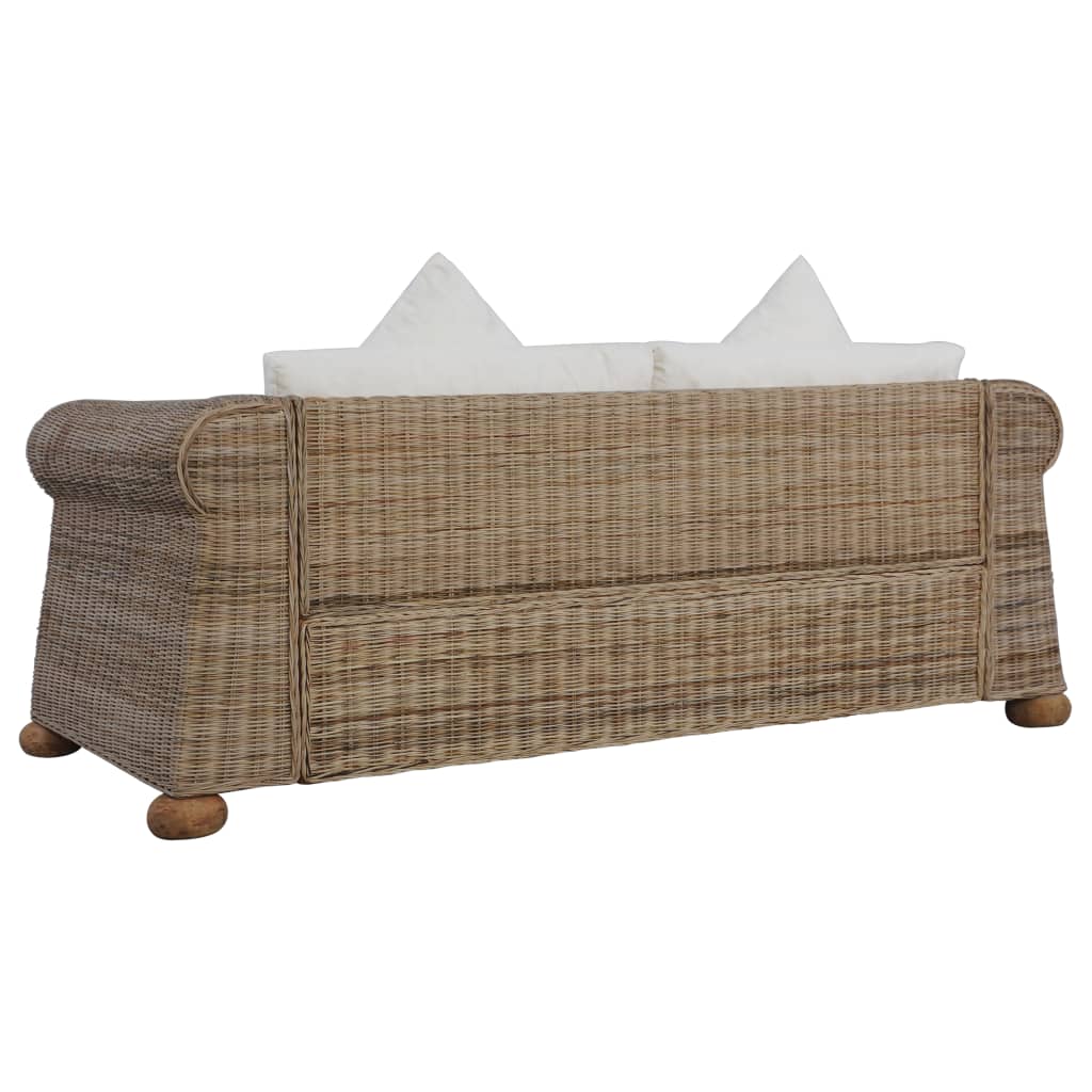 vidaXL 2-Seater Sofa with Cushions Natural Rattan