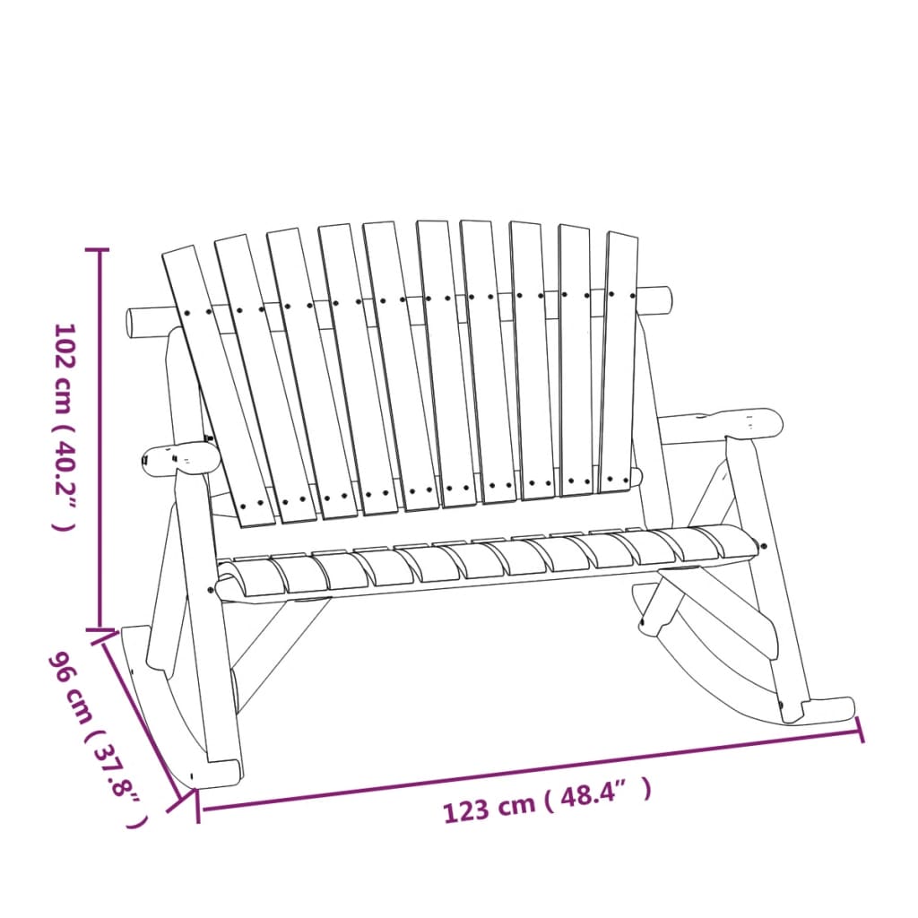 vidaXL 2-Seater Garden Rocking Bench 123x96x102 cm Solid Wood Spruce