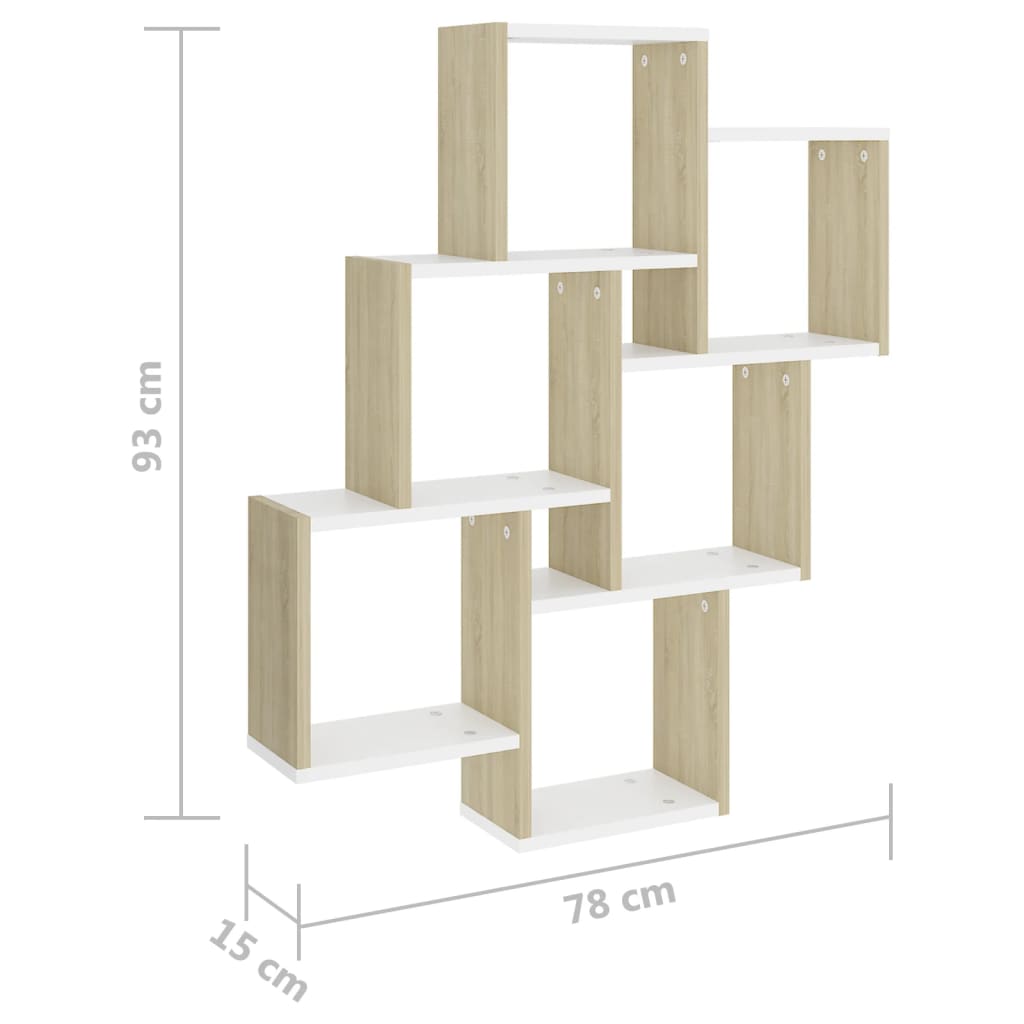 vidaXL Wall Cube Shelf White and Sonoma Oak 78x15x93 cm Engineered Wood