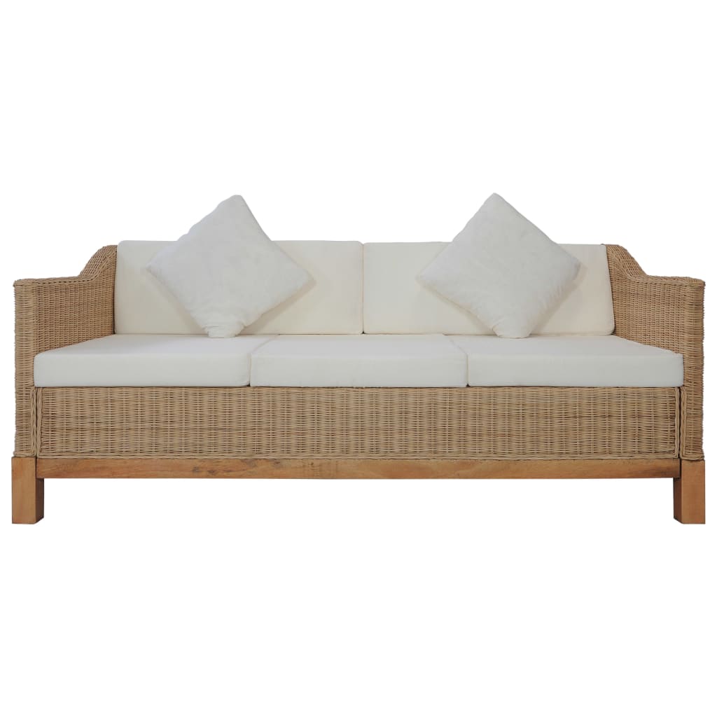 vidaXL 2 Piece Sofa Set with Cushions Natural Rattan