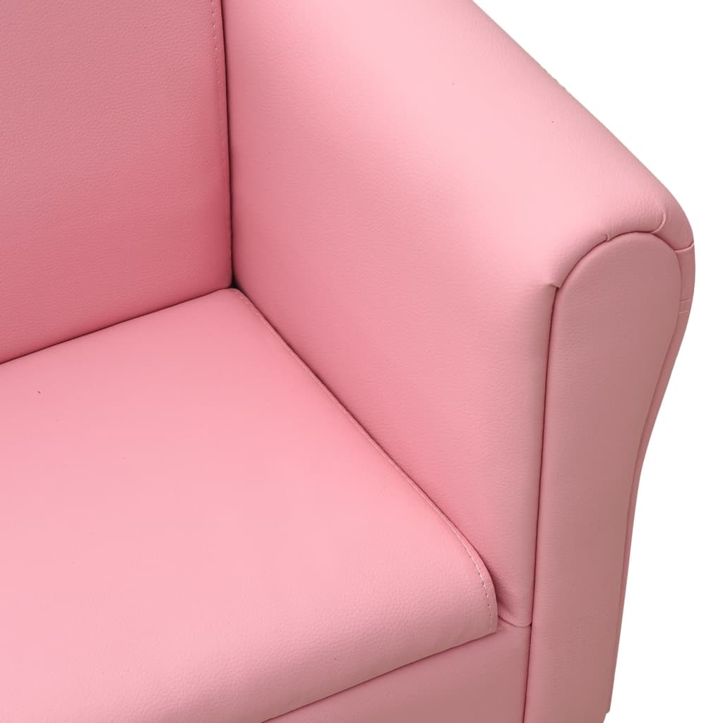 vidaXL Children Sofa with Stool Pink Faux Leather