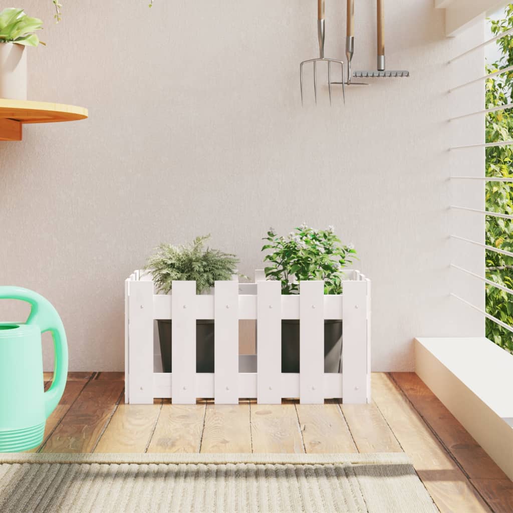 vidaXL Garden Planter with Fence Design White 60x30x30 cm Solid Wood Pine