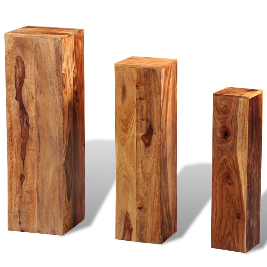 3 Solid Sheesham Wood Plant Stands