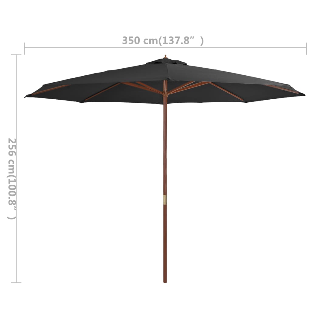 vidaXL Outdoor Parasol with Wooden Pole 350 cm Anthracite