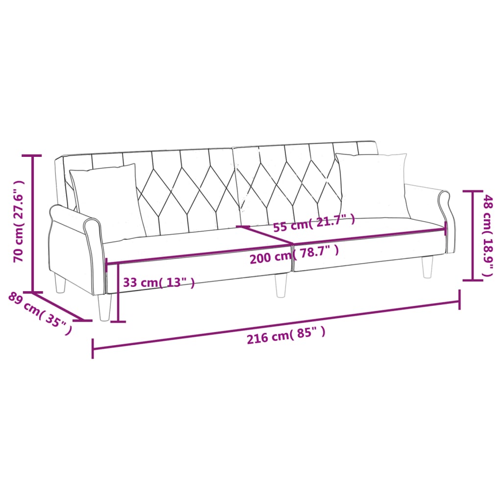 vidaXL Sofa Bed with Armrests Dark Grey Velvet
