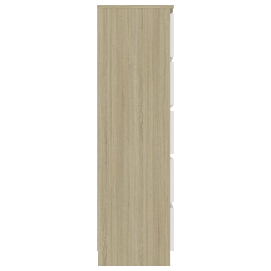vidaXL Drawer Sideboard White and Sonoma Oak 60x35x121 cm Engineered Wood
