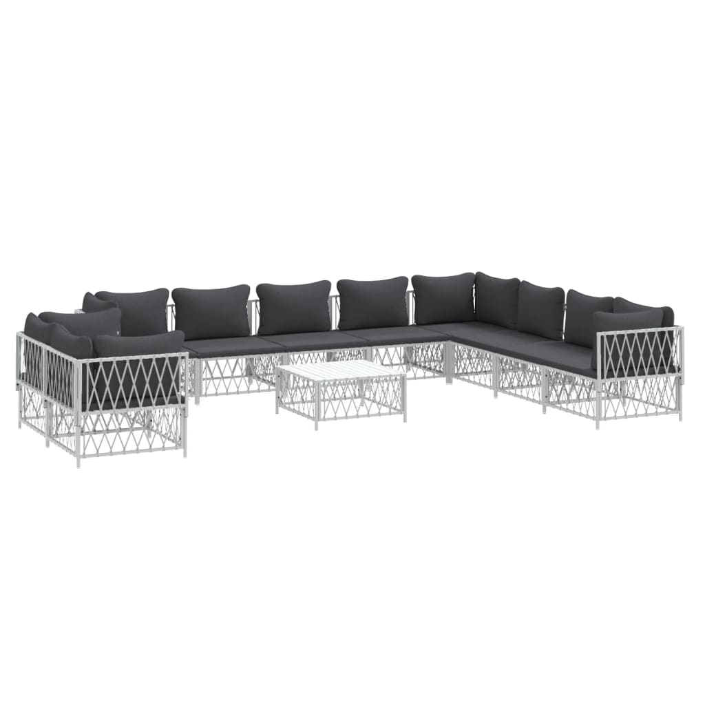 vidaXL 11 Piece Garden Lounge Set with Cushions White Steel