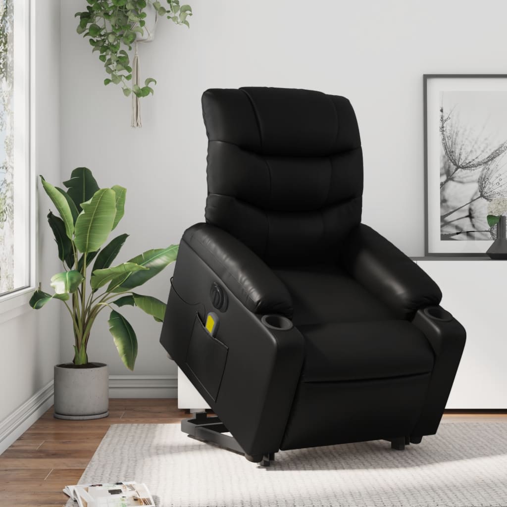 vidaXL Electric Stand up Massage Recliner Chair Black Faux Leather