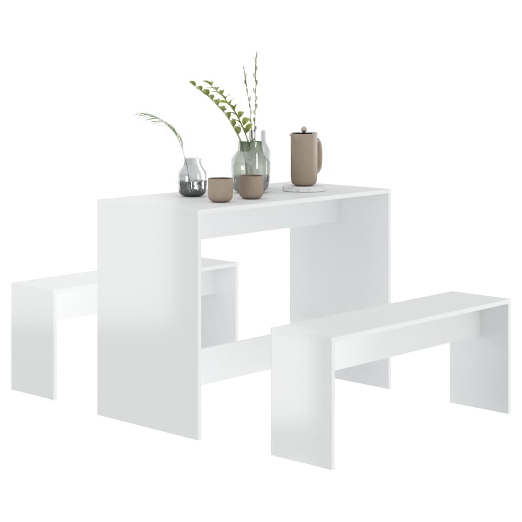 vidaXL 3 Piece Dining Set High Gloss White Engineered Wood