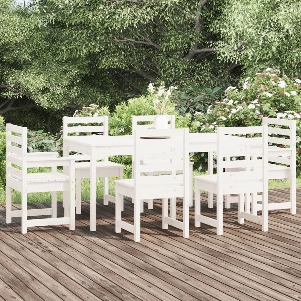 vidaXL 7 Piece Garden Dining Set White Solid Wood Pine