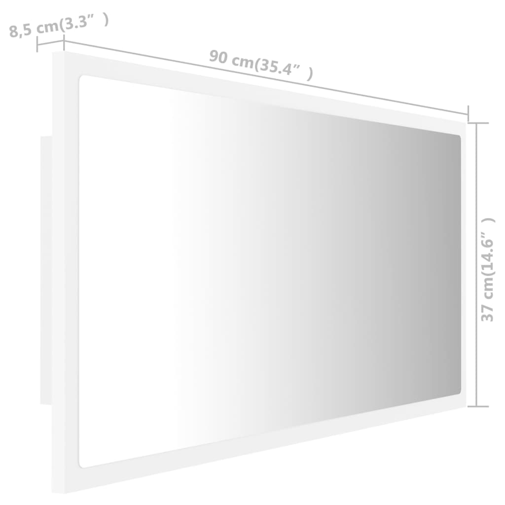 vidaXL LED Bathroom Mirror White 90x8.5x37 cm Acrylic