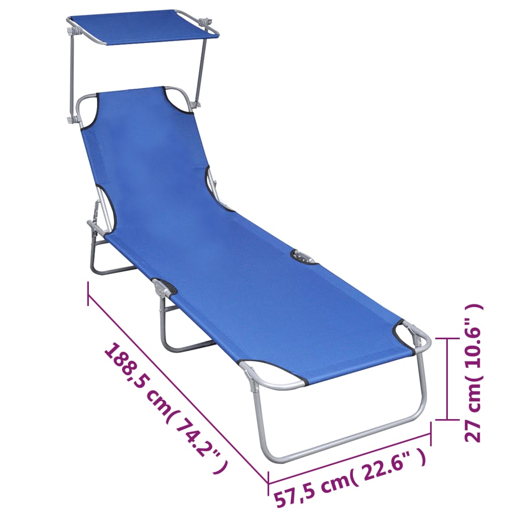 vidaXL Folding Sun Lounger with Canopy Blue Aluminium