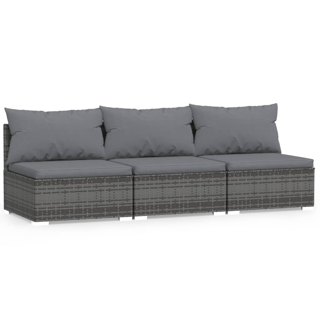 vidaXL 3-Seater Sofa with Cushions Grey Poly Rattan