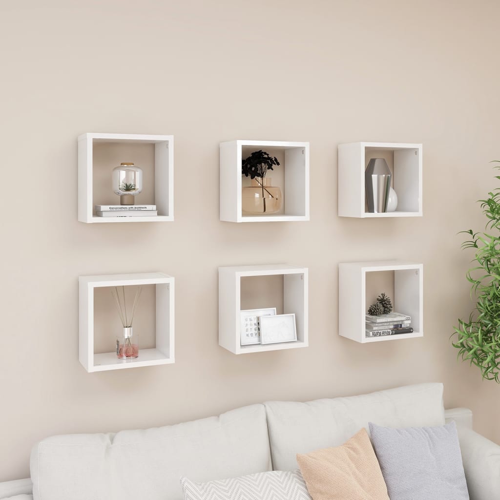vidaXL Wall Cube Shelves 6 pcs High Gloss White 26x15x26 cm