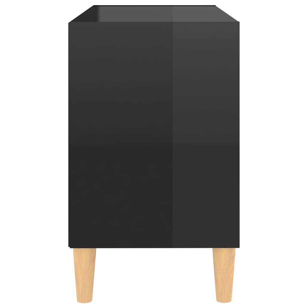 vidaXL TV Cabinet with Solid Wood Legs High Gloss Black 69.5x30x50 cm