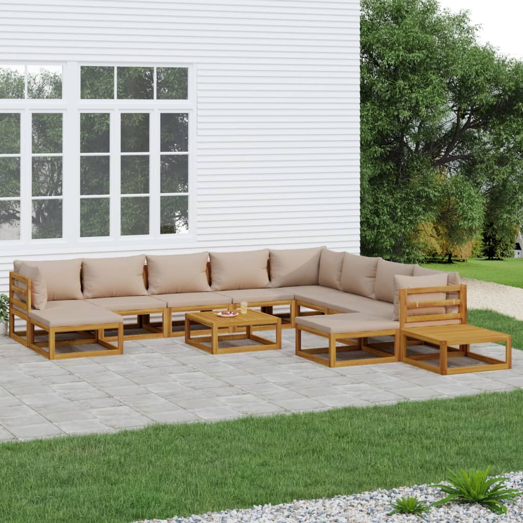 vidaXL 12 Piece Garden Lounge Set with Taupe Cushions Solid Wood