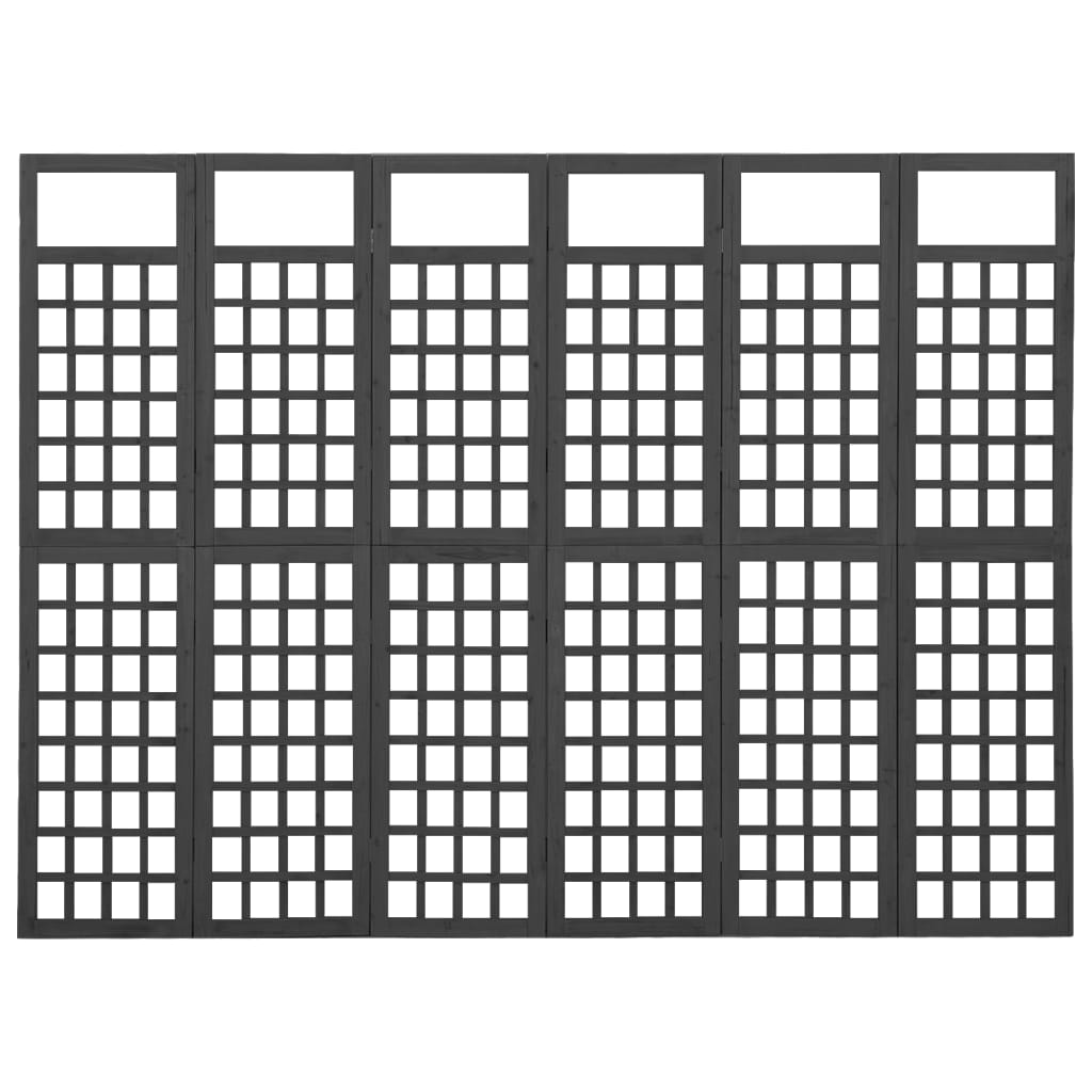 vidaXL 6-Panel Room Divider/Trellis Solid Fir Wood Black 242.5x180 cm