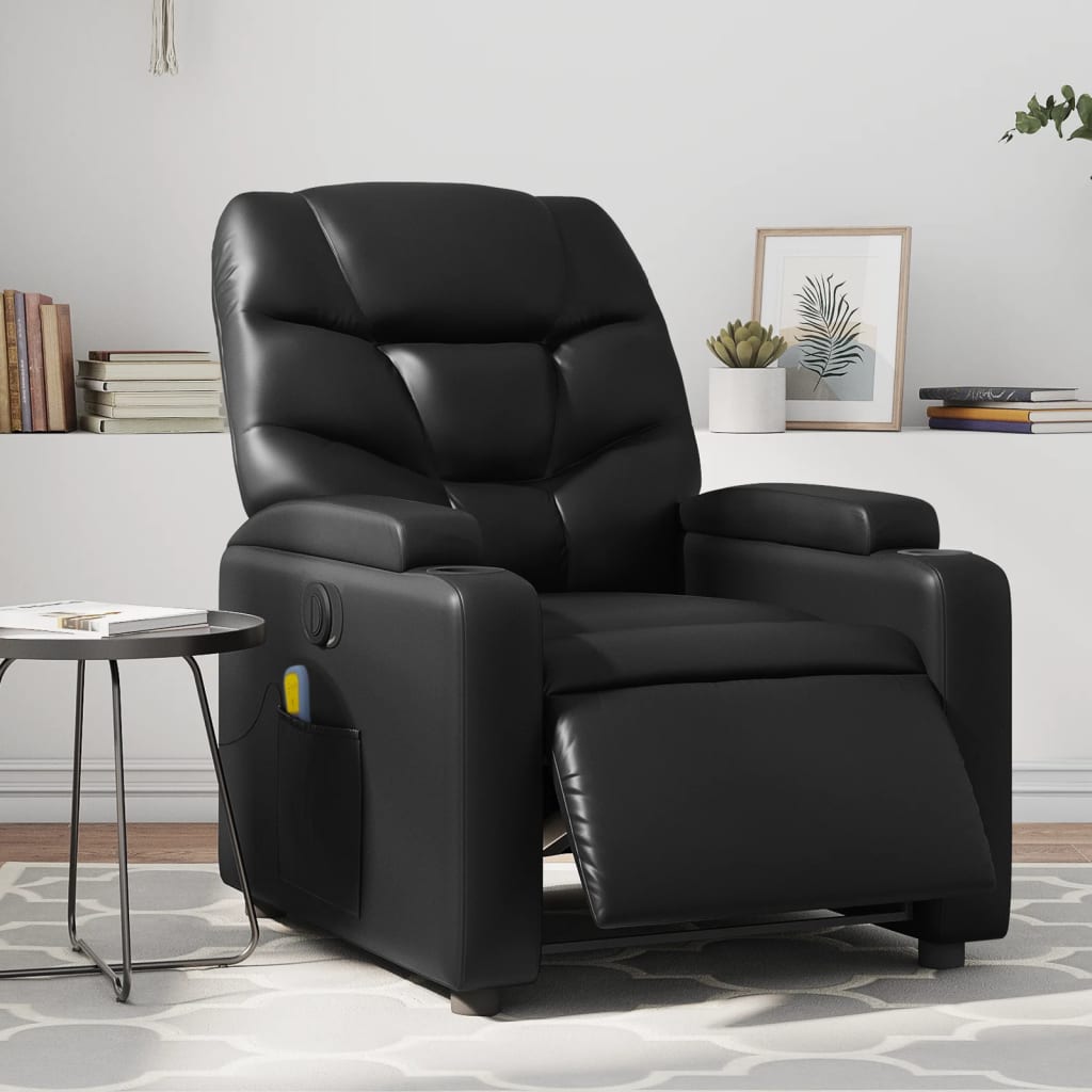 vidaXL Electric Massage Recliner Chair Black Faux Leather