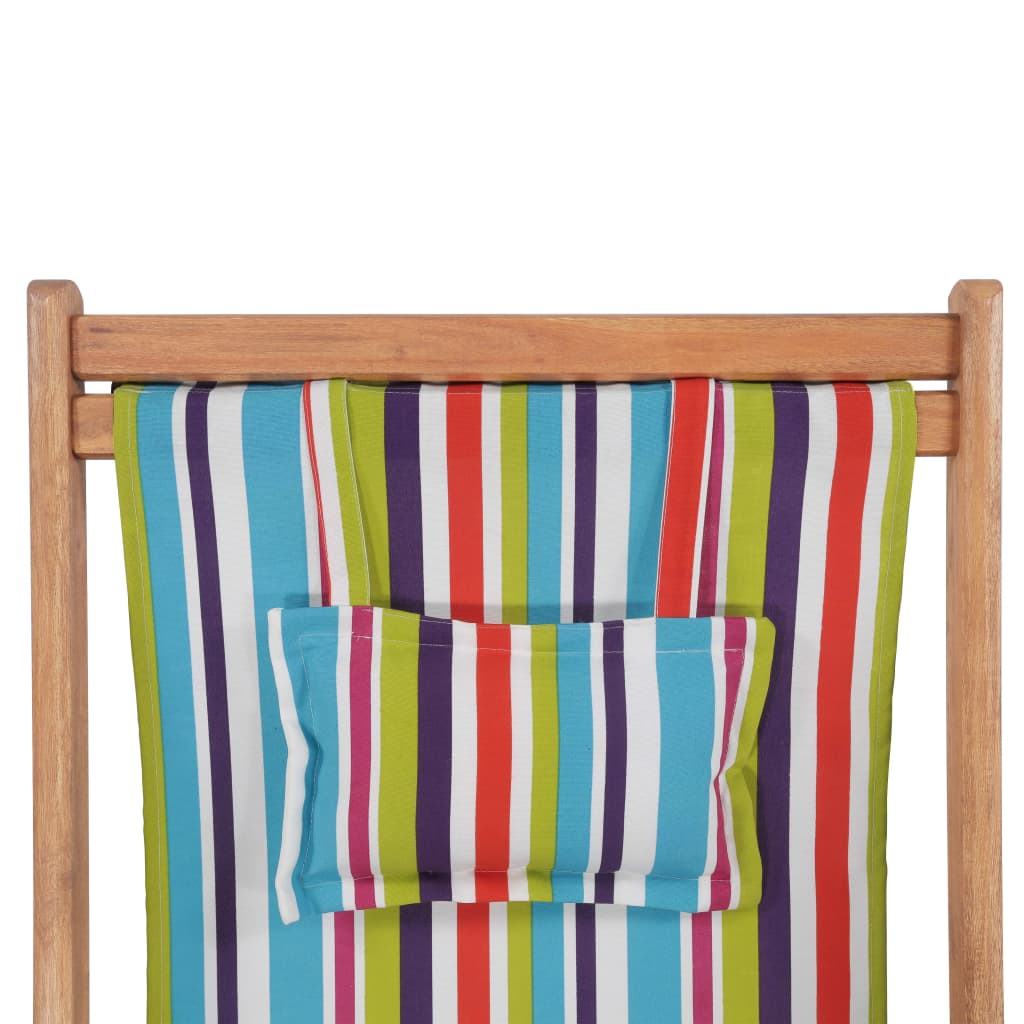 vidaXL Folding Beach Chair Fabric and Wooden Frame Multicolour