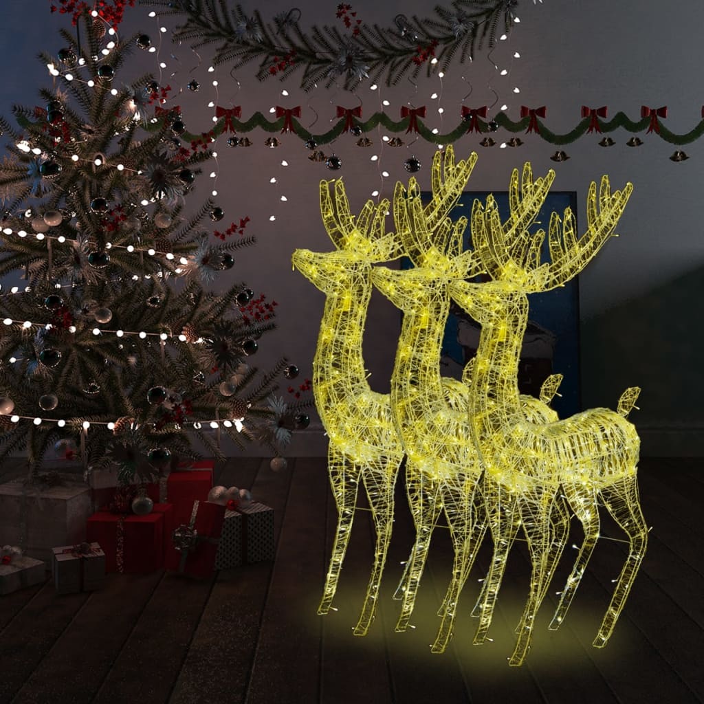 vidaXL XXL Acrylic Christmas Reindeers 250 LED 3 pcs 180 cm Warm White