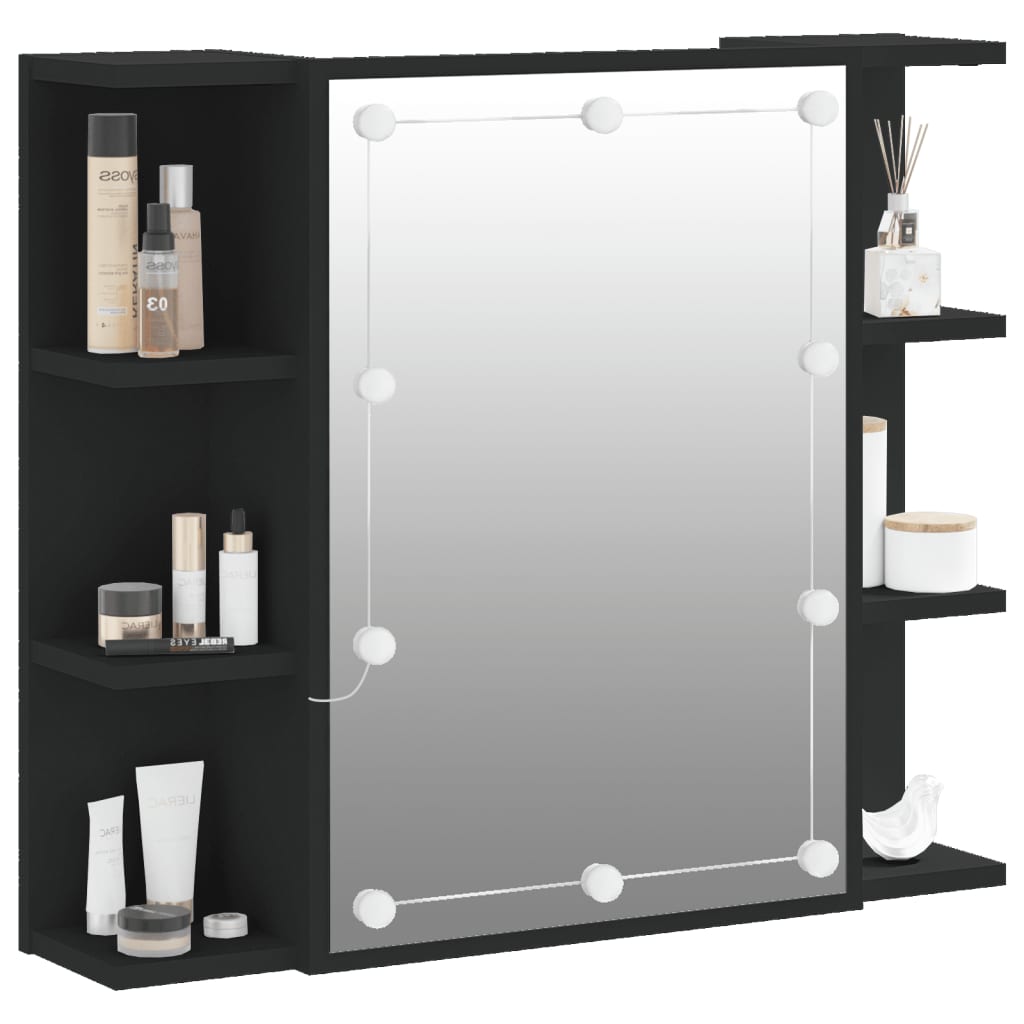 vidaXL Mirror Cabinet with LED Black 70x16.5x60 cm
