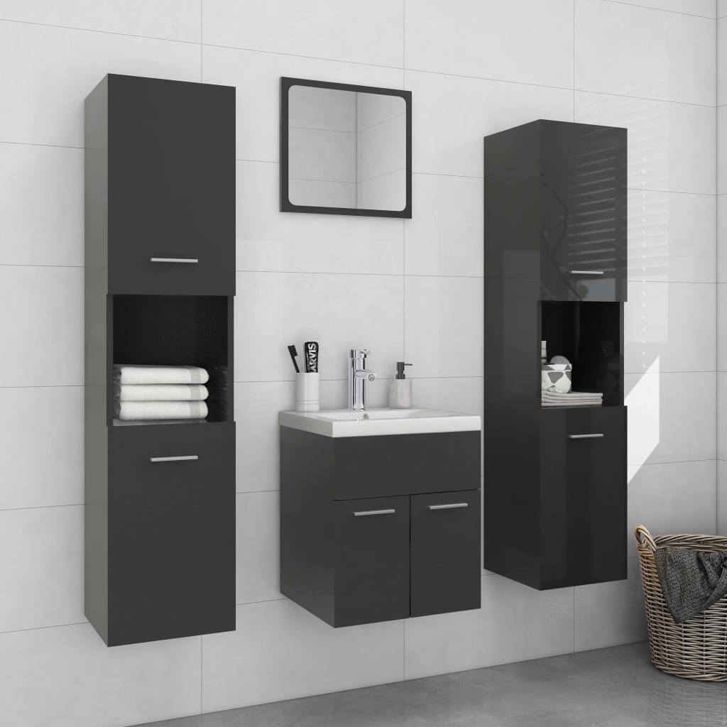 vidaXL Bathroom Furniture Set High Gloss Grey Chipboard