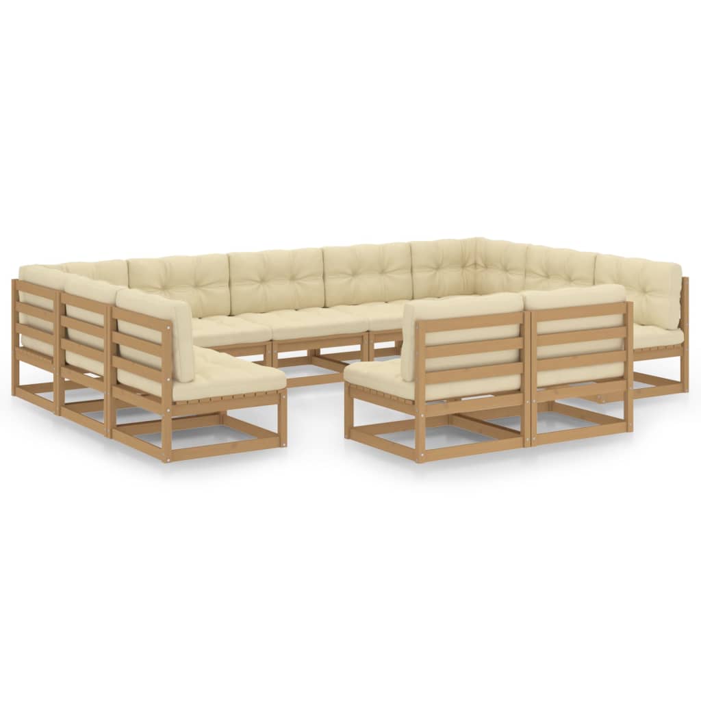 vidaXL 11 Piece Garden Lounge Set&Cushions Honey Brown Solid Pinewood