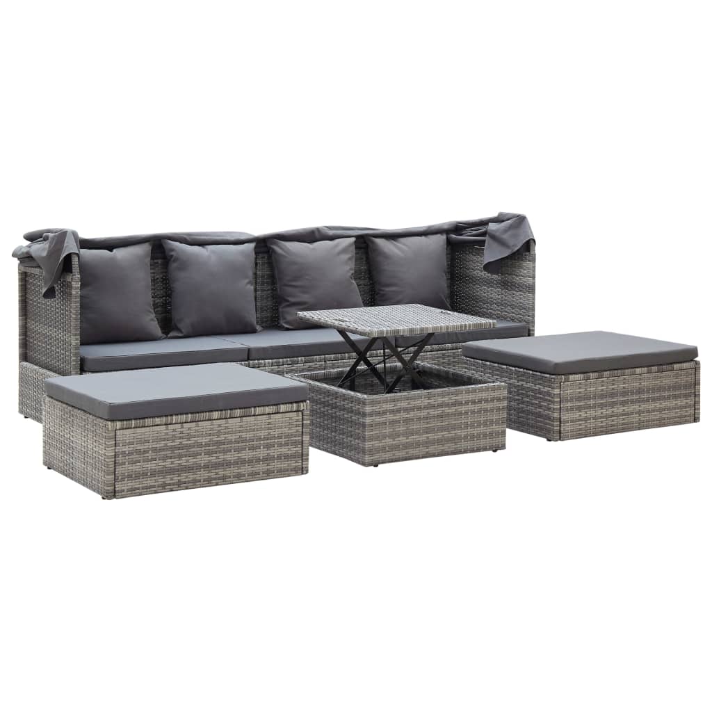 vidaXL Garden Lounge Bed with Roof Grey Poly Rattan