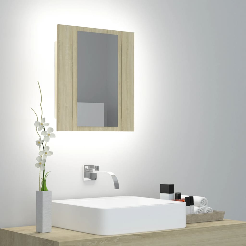 vidaXL LED Bathroom Mirror Cabinet Sonoma Oak 40x12x45 cm Acrylic