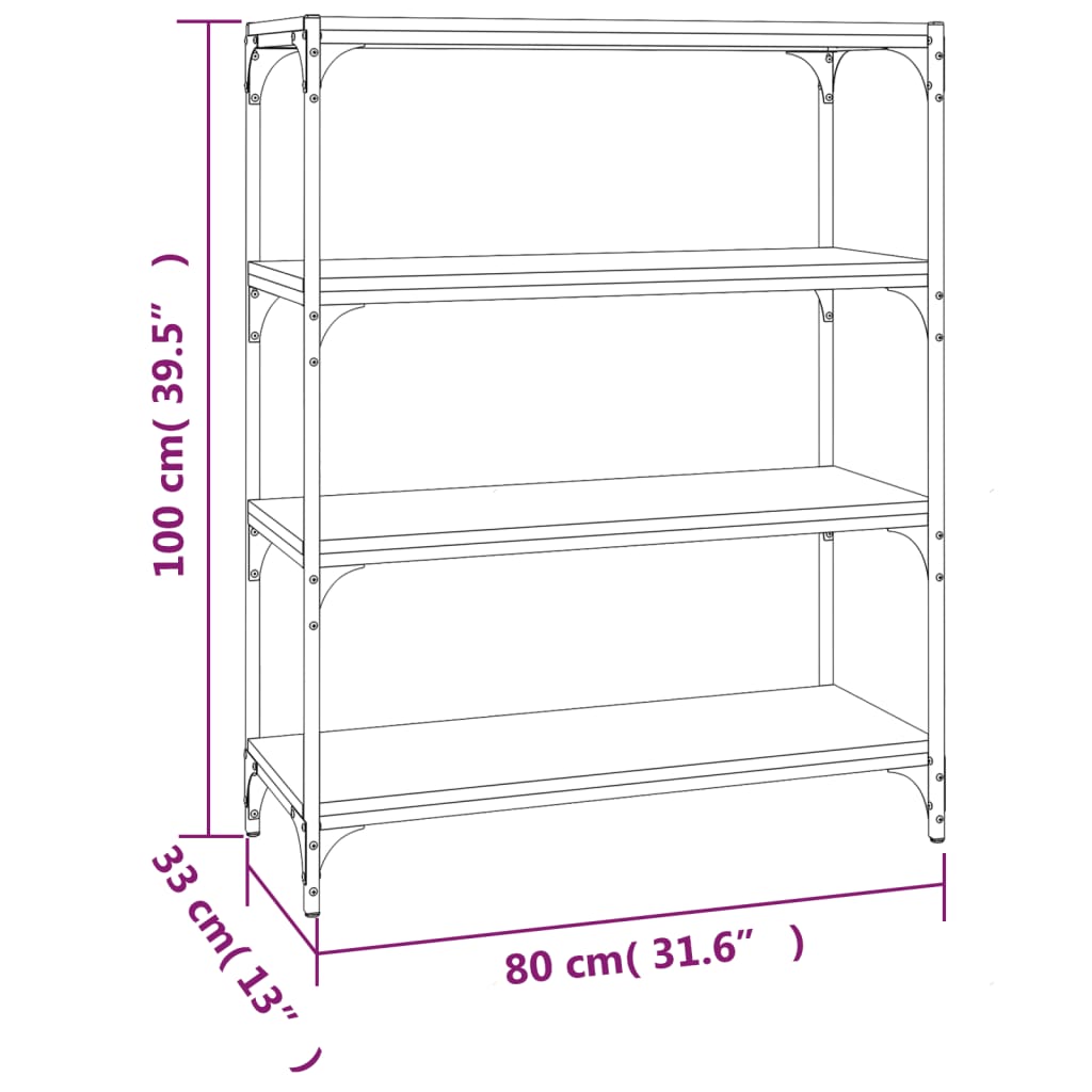 vidaXL Book Cabinet Sonoma Oak 80x33x100 cm Engineered Wood and Steel