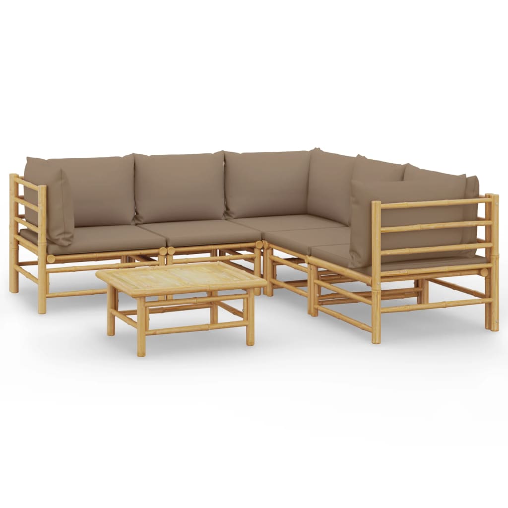 vidaXL 6 Piece Garden Lounge Set with Taupe Cushions Bamboo