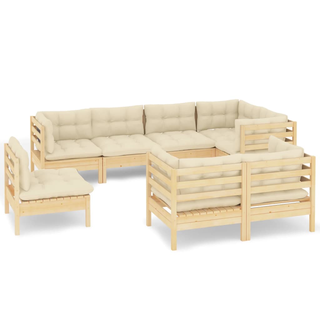 vidaXL 8 Piece Garden Lounge Set with Cream Cushions Solid Pinewood