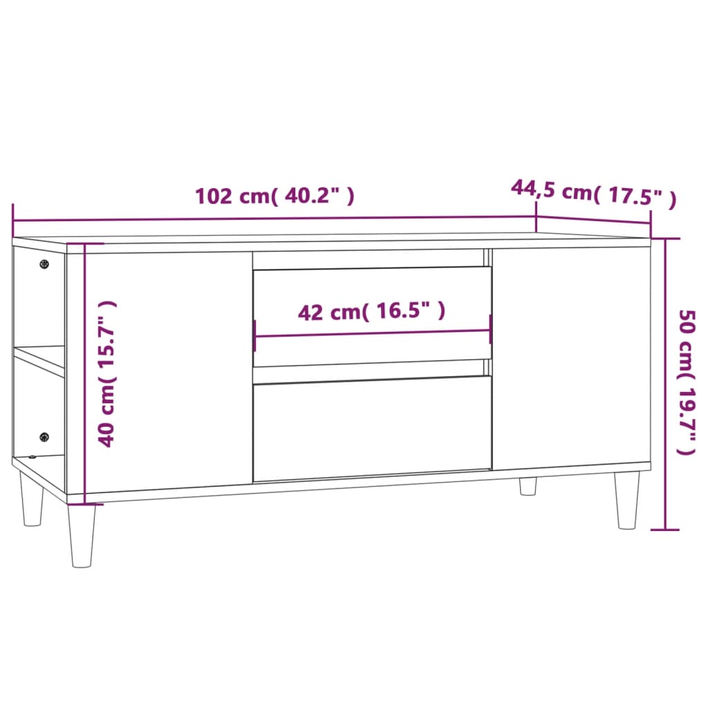 vidaXL TV Cabinet High Gloss White 102x44.5x50 cm Engineered Wood