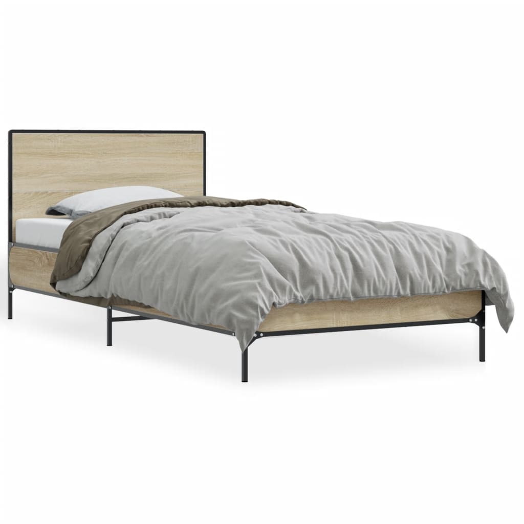 vidaXL Bed Frame Sonoma Oak 90x190 cm Single Engineered Wood and Metal ...