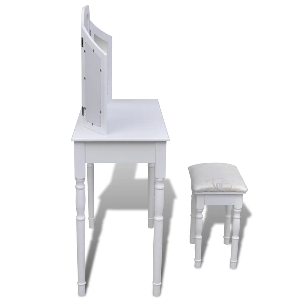 vidaXL Dressing Table with 3-in-1 Mirror and Stool 2 Drawers White