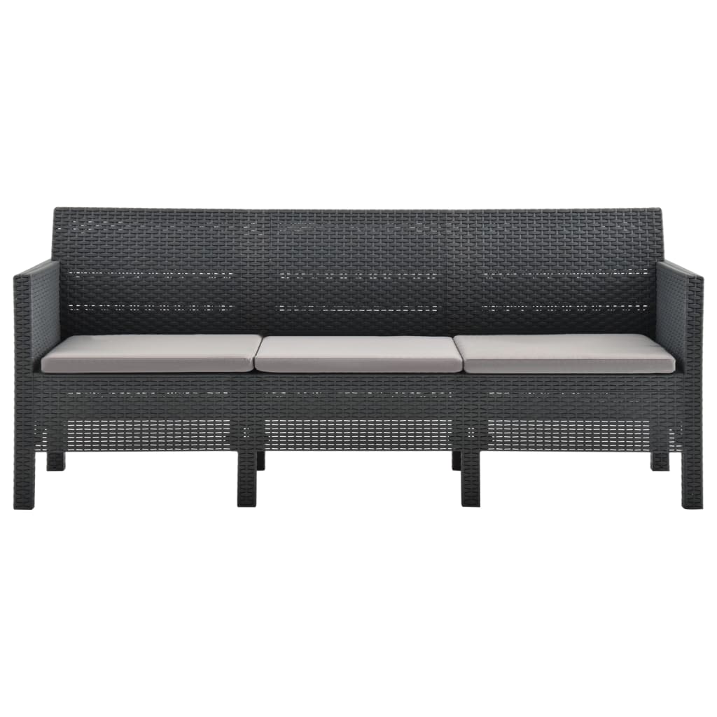 vidaXL 3-Seater Garden Sofa with Cushions Anthracite PP Rattan