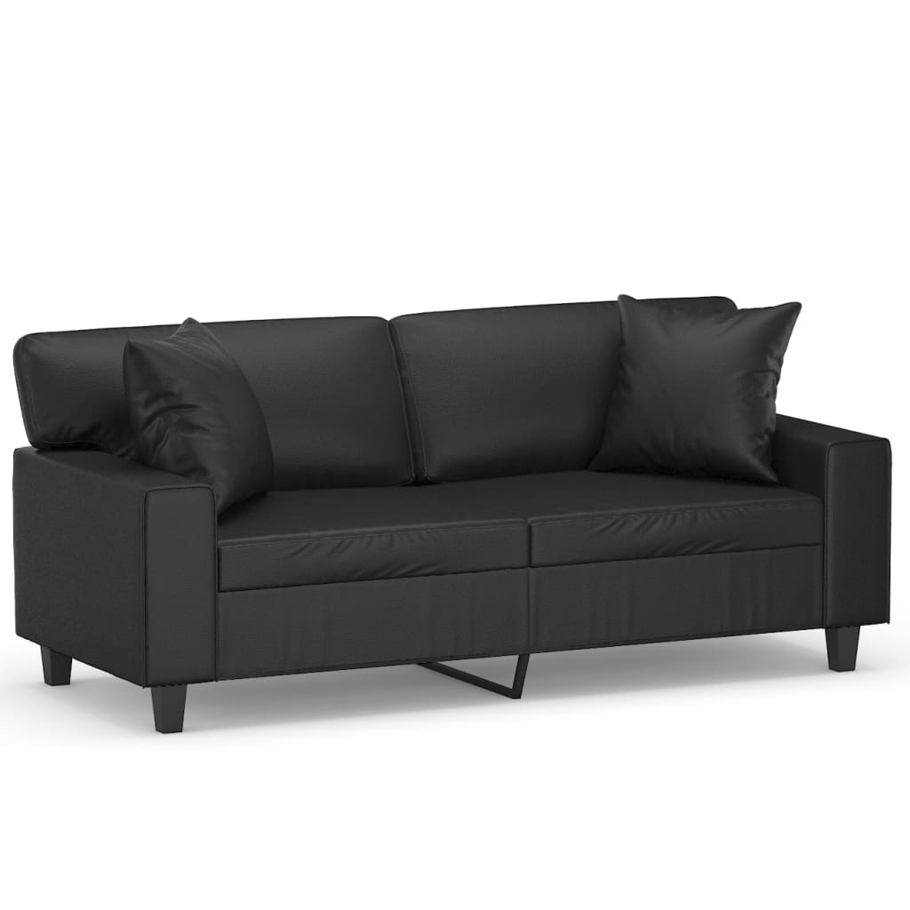 vidaXL 2-Seater Sofa with Pillows&Cushions Black 140 cm Faux Leather