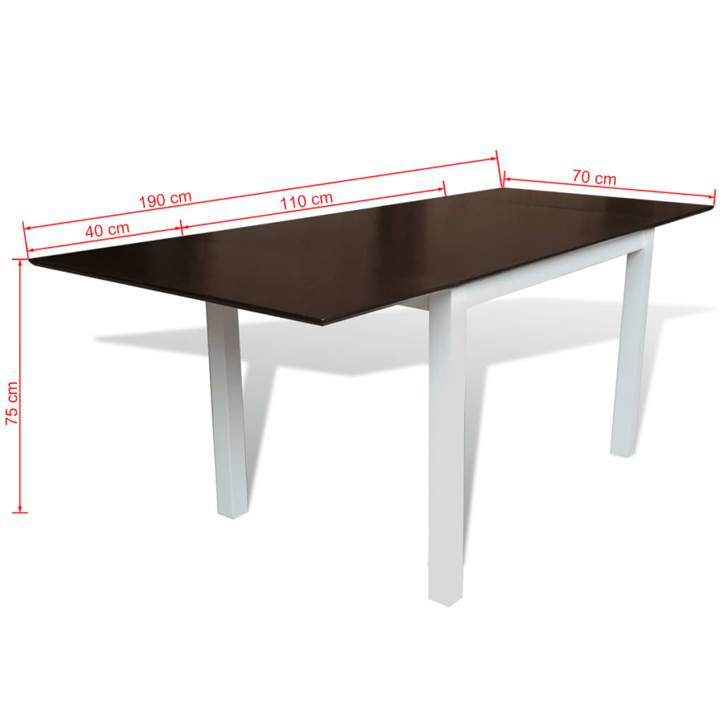 vidaXL Extending Dining Table Rubberwood Brown and White 190 cm