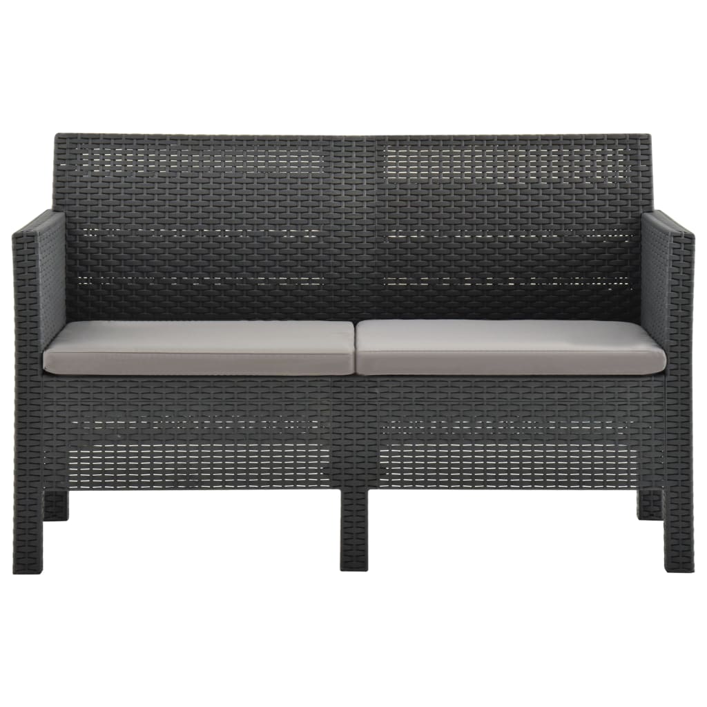 vidaXL 2-Seater Garden Sofa with Cushions Anthracite PP Rattan