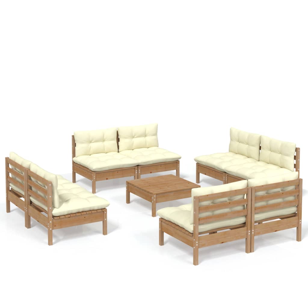 vidaXL 9 Piece Garden Lounge Set with Cream Cushions Pinewood