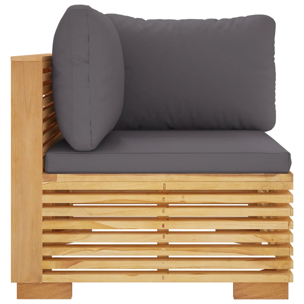 vidaXL Garden Corner Sofa with Dark Grey Cushions Solid Wood Teak