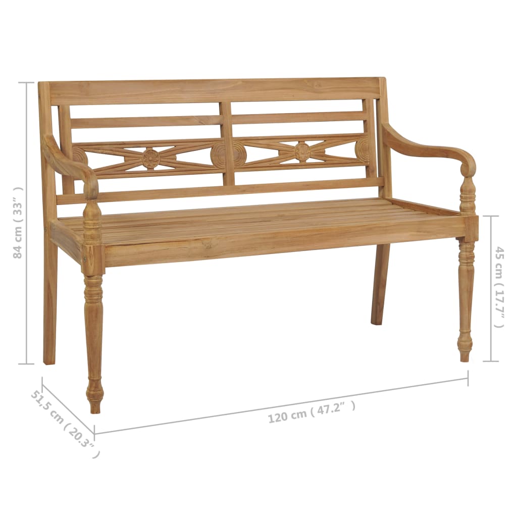 vidaXL Batavia Bench with Anthracite Cushion 120 cm Solid Teak Wood