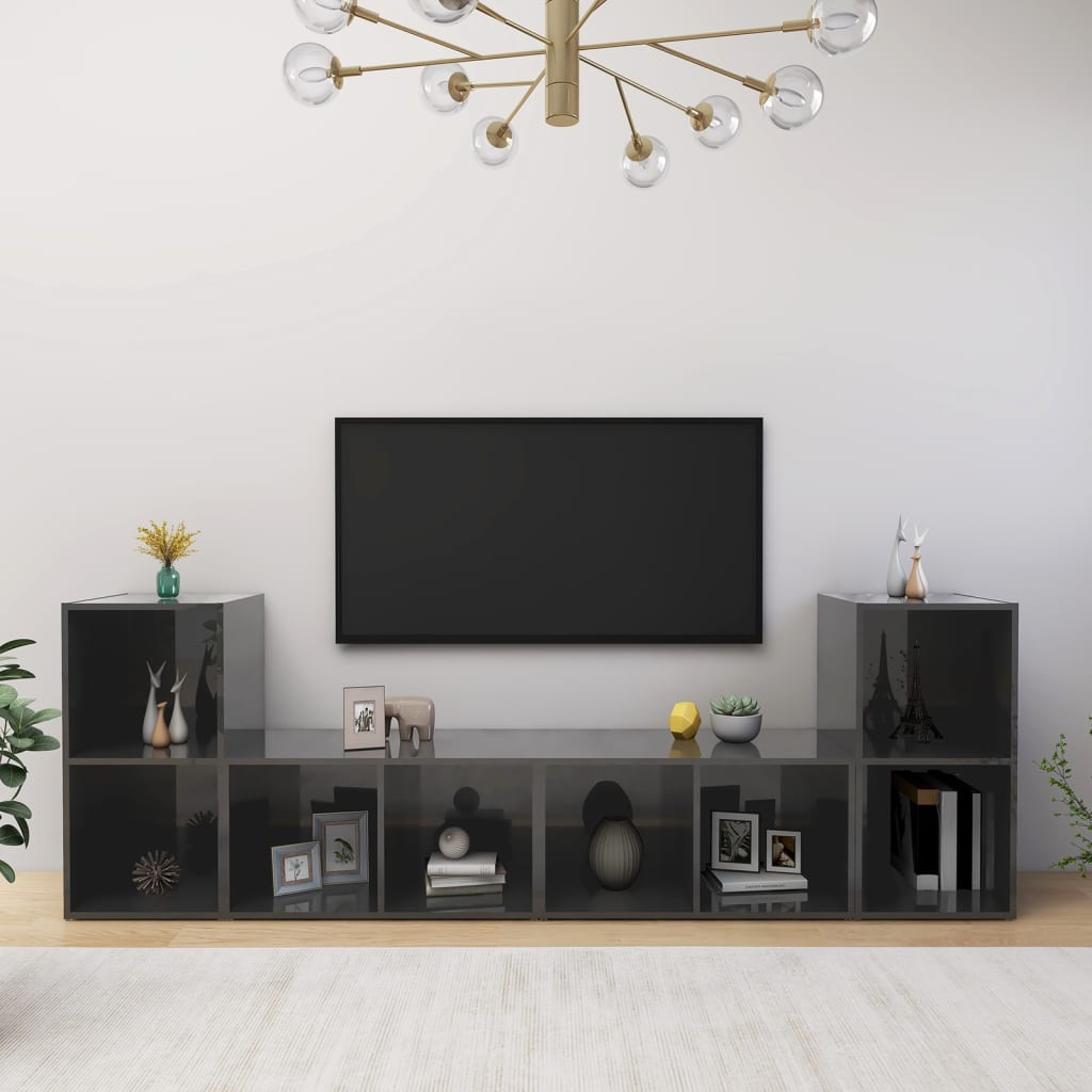 vidaXL TV Cabinets 4 pcs High Gloss Grey 72x35x36.5 cm Engineered Wood