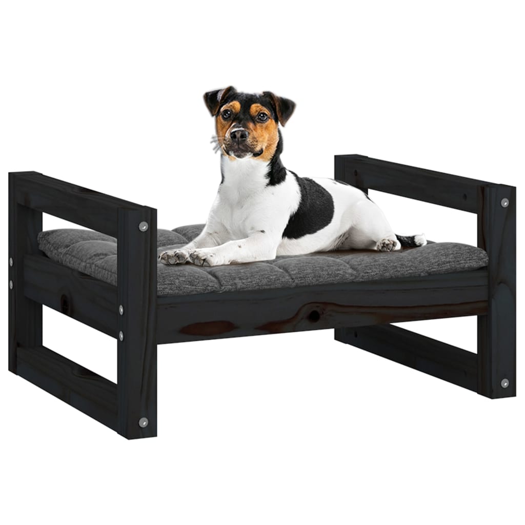 vidaXL Dog Bed Black 55.5x45.5x28 cm Solid Pine Wood