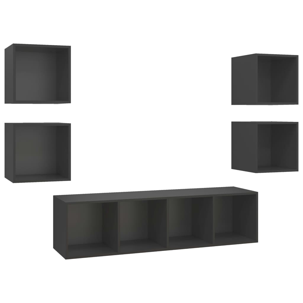 vidaXL 5 Piece TV Cabinet Set Grey Engineered Wood