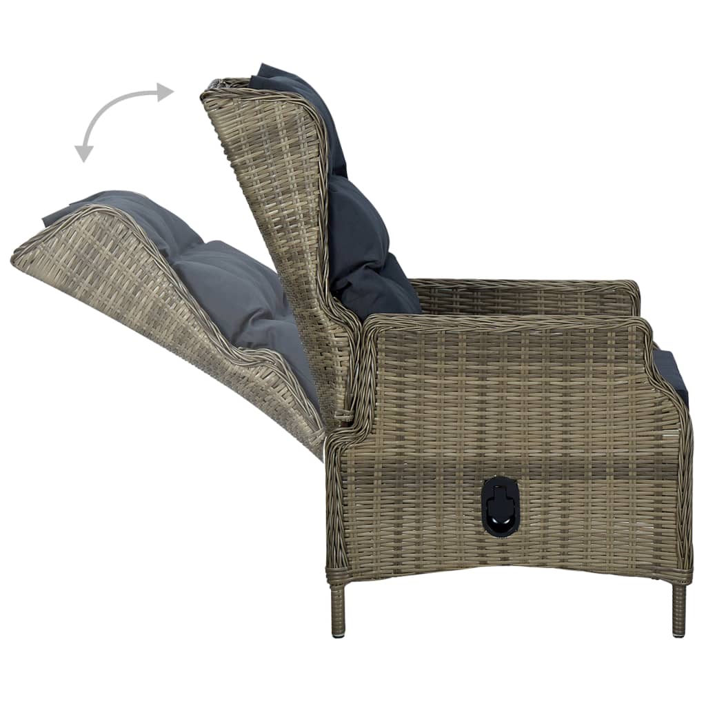 vidaXL Reclining Garden Chair with Cushions Poly Rattan Brown