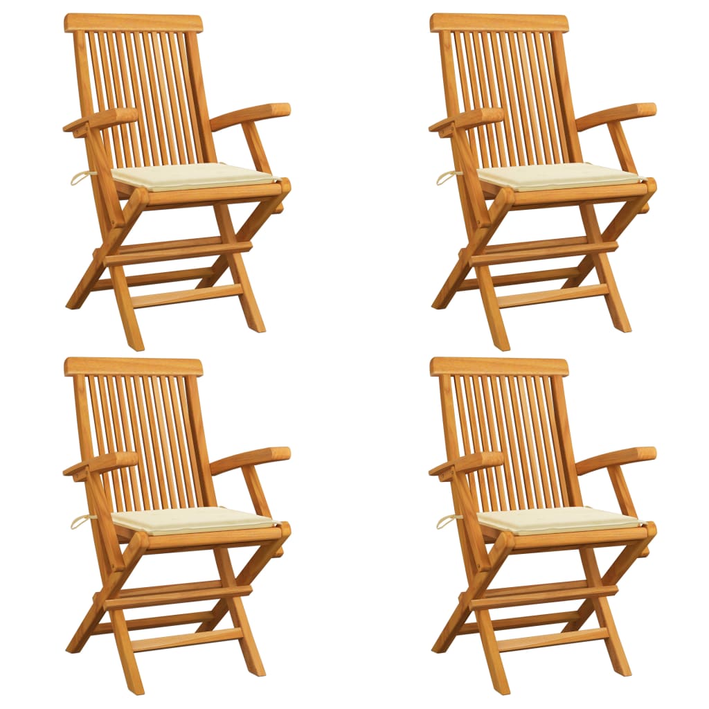 vidaXL Garden Chairs with Cream Cushions 4 pcs Solid Teak Wood