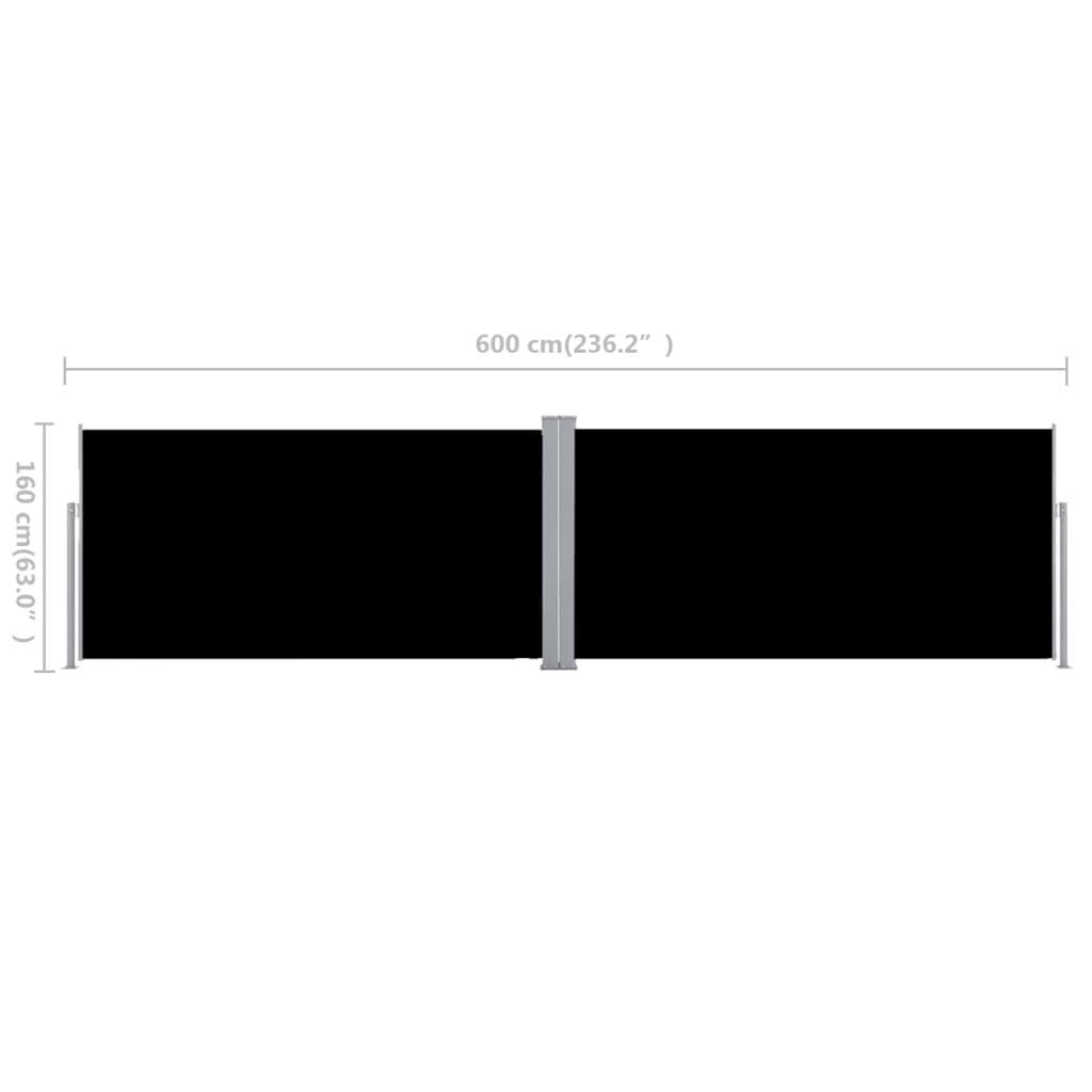 vidaXL Retractable Side Awning Black 160x600 cm