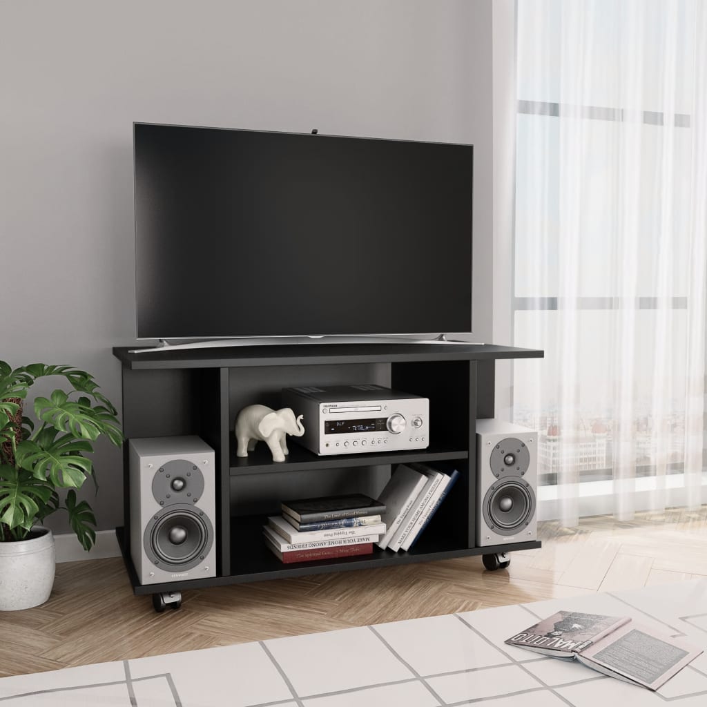 vidaXL TV Cabinet with Castors Black 80x40x45 cm Engineered Wood