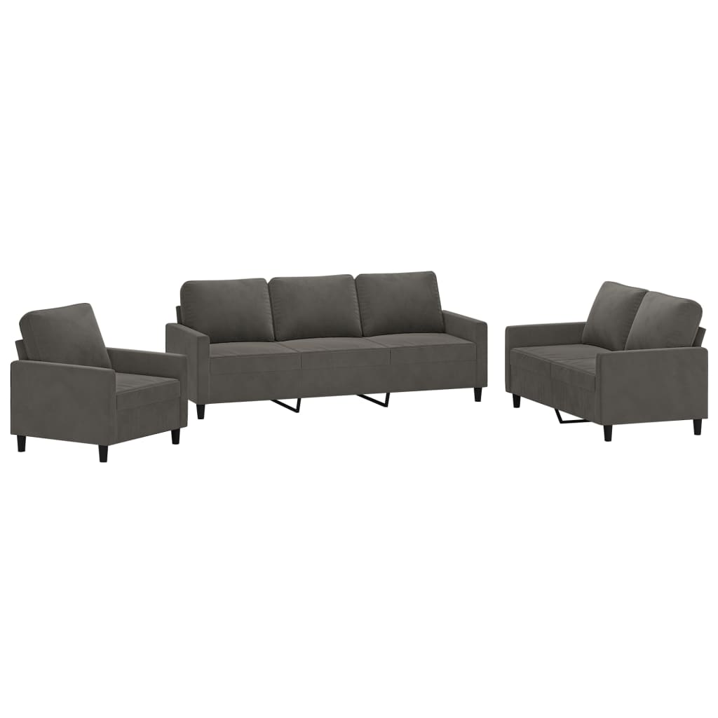vidaXL 3 Piece Sofa Set with Cushions Dark Grey Velvet
